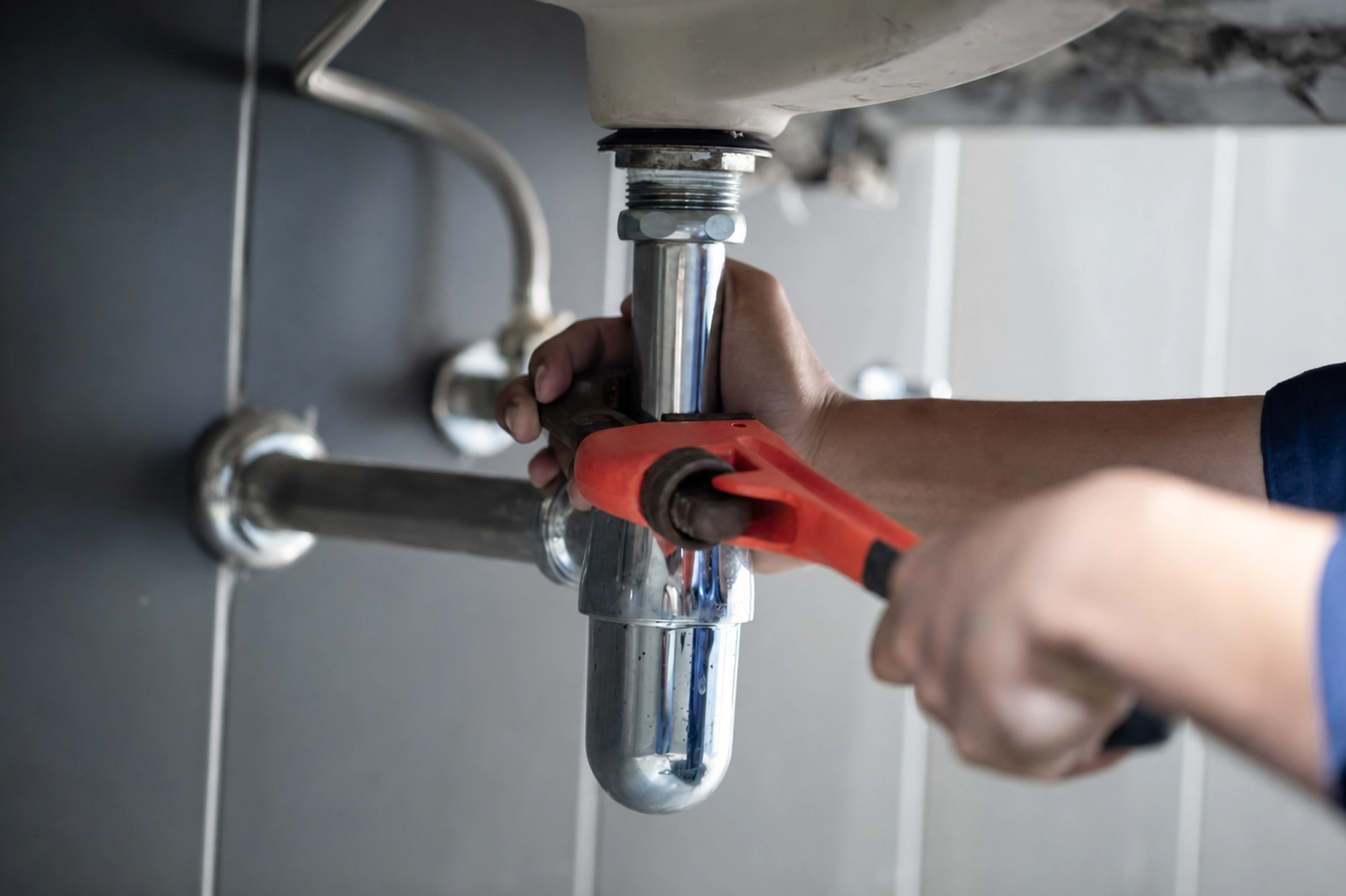 Fontanero profesional reparando averías